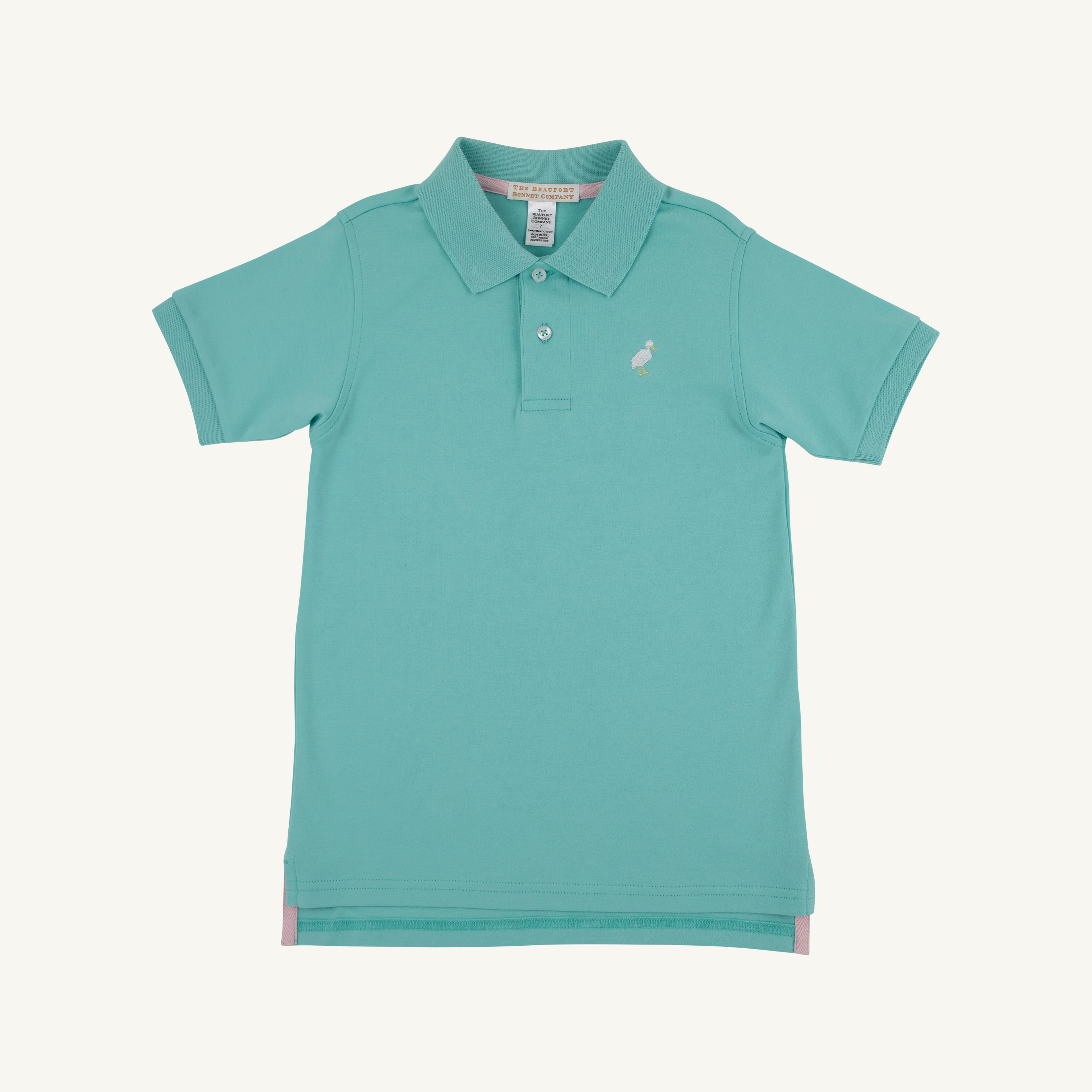 TBBC SS Prim And Proper Polo: Turks Teal w/Multicolor Stork