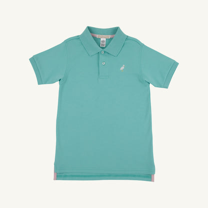 TBBC SS Prim And Proper Polo: Turks Teal w/Multicolor Stork