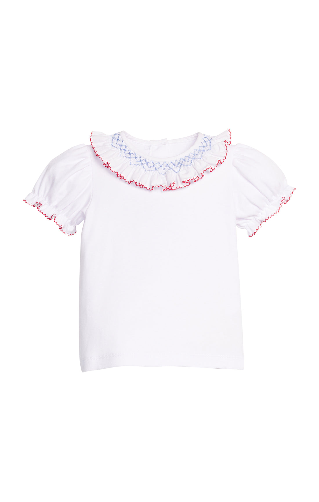 Short Sleeve Smocked Madeline Blouse: Blue / Red