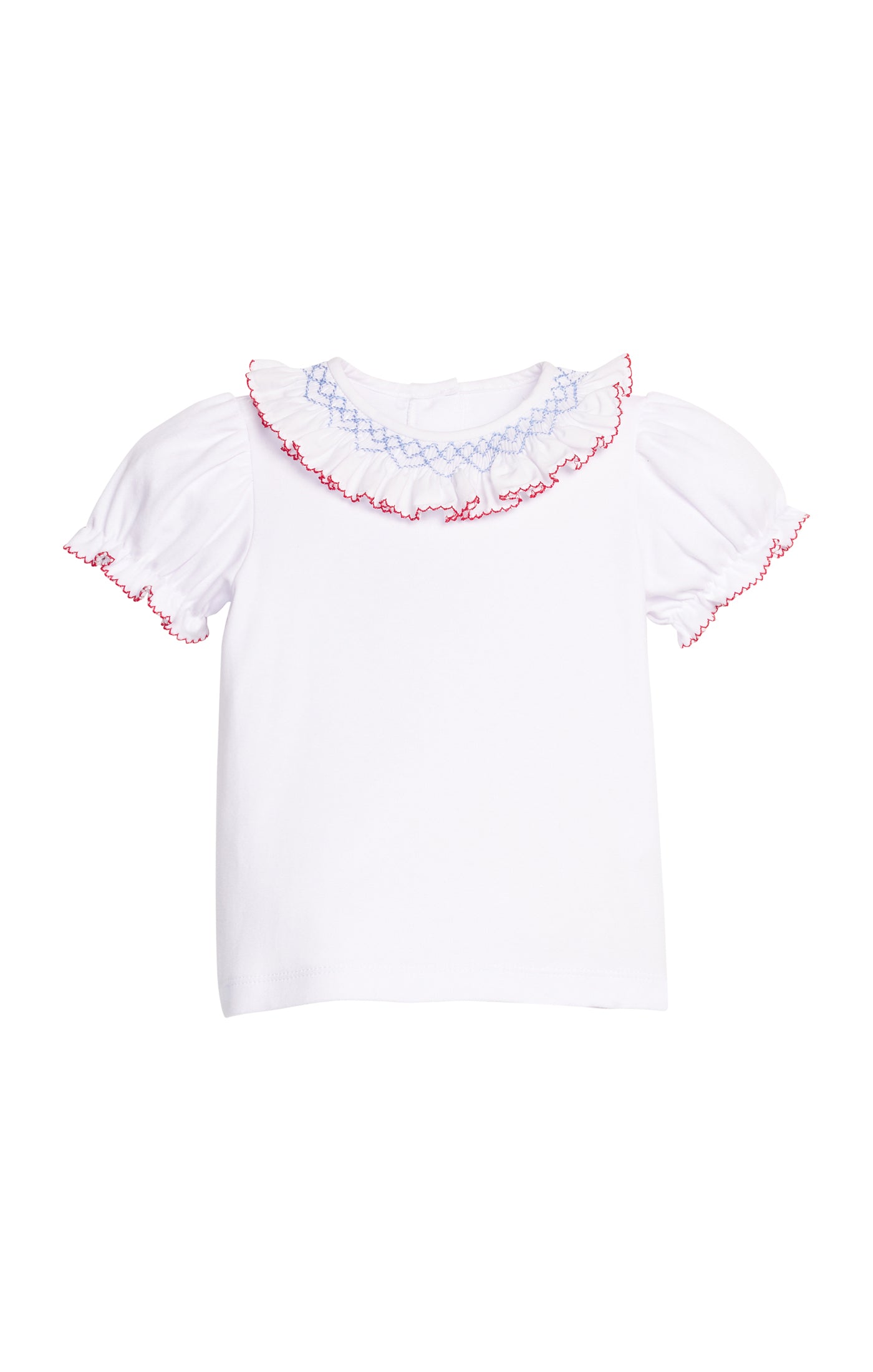 Short Sleeve Smocked Madeline Blouse: Blue / Red