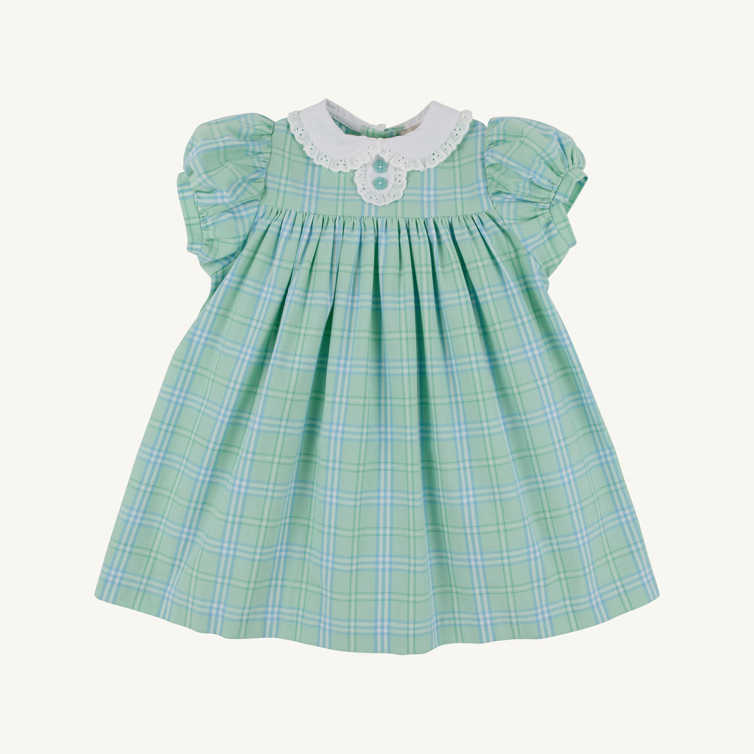 Mary Dal Dress: Pelham Bay Plaid (Green) / Worth Ave White