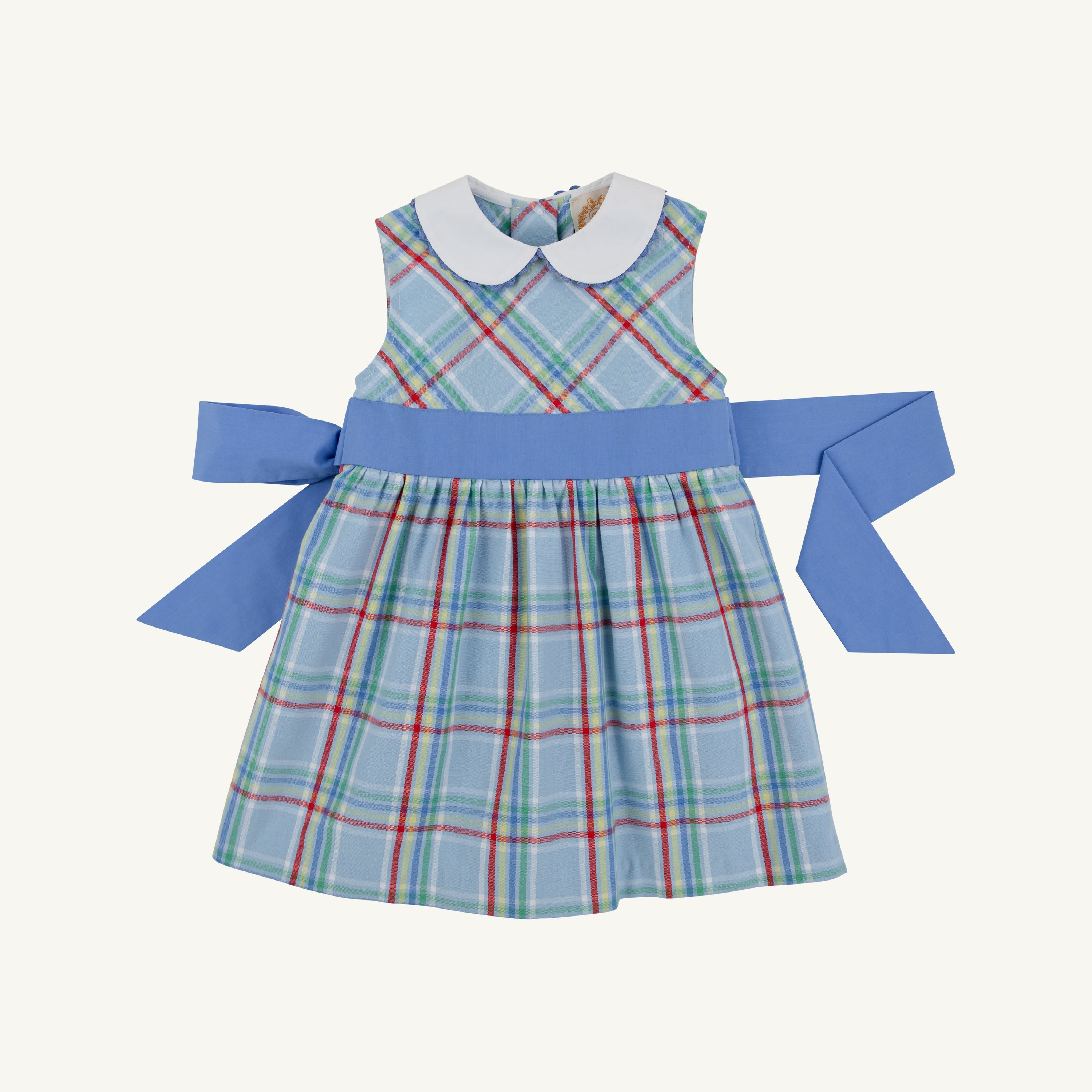 TBBC Sleeveless Cindy Lou Sash Dress- Woven Dyed Yarn: Kensington Court Plaid/Barbados Blue