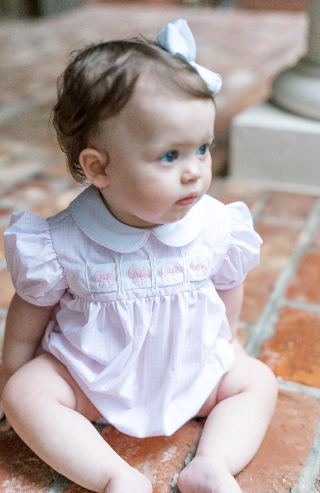 Ruth Ribbon Bubble: Classic Pink Windowpane with Hearts/Bows/Bunnies Interchangeable Ribbons