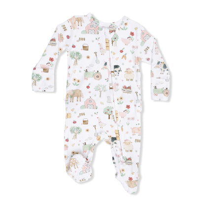 Cute Farm Animals Pink 2 Way Ruffle Back Zipper Footie