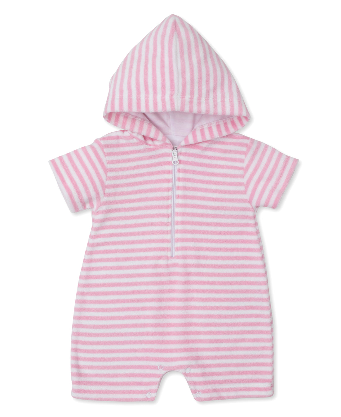 Cabana Terrycloth Hooded Romper: Light Pink Stripe
