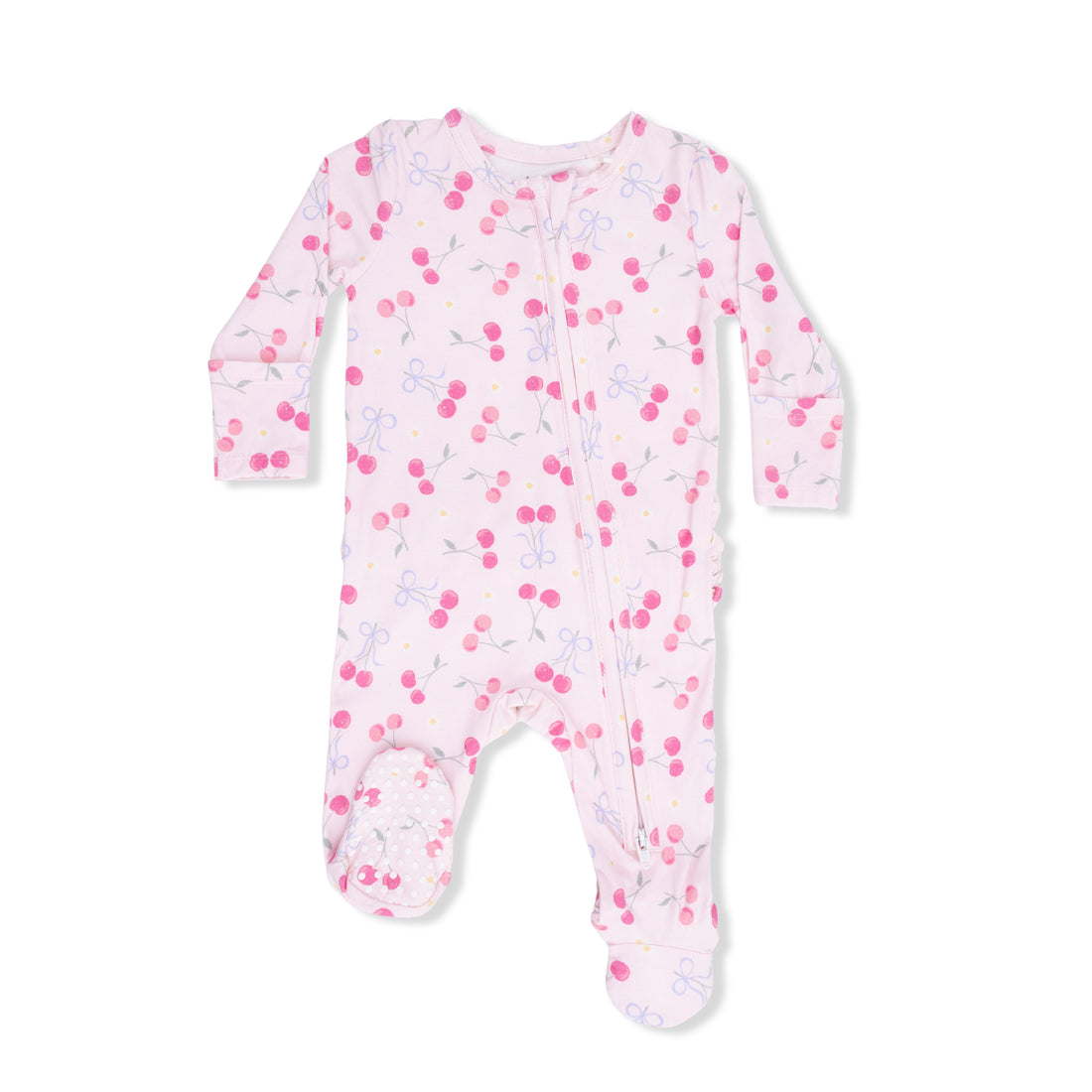Sweet Bow Cherries 2 Way Ruffle Back Zipper Footie