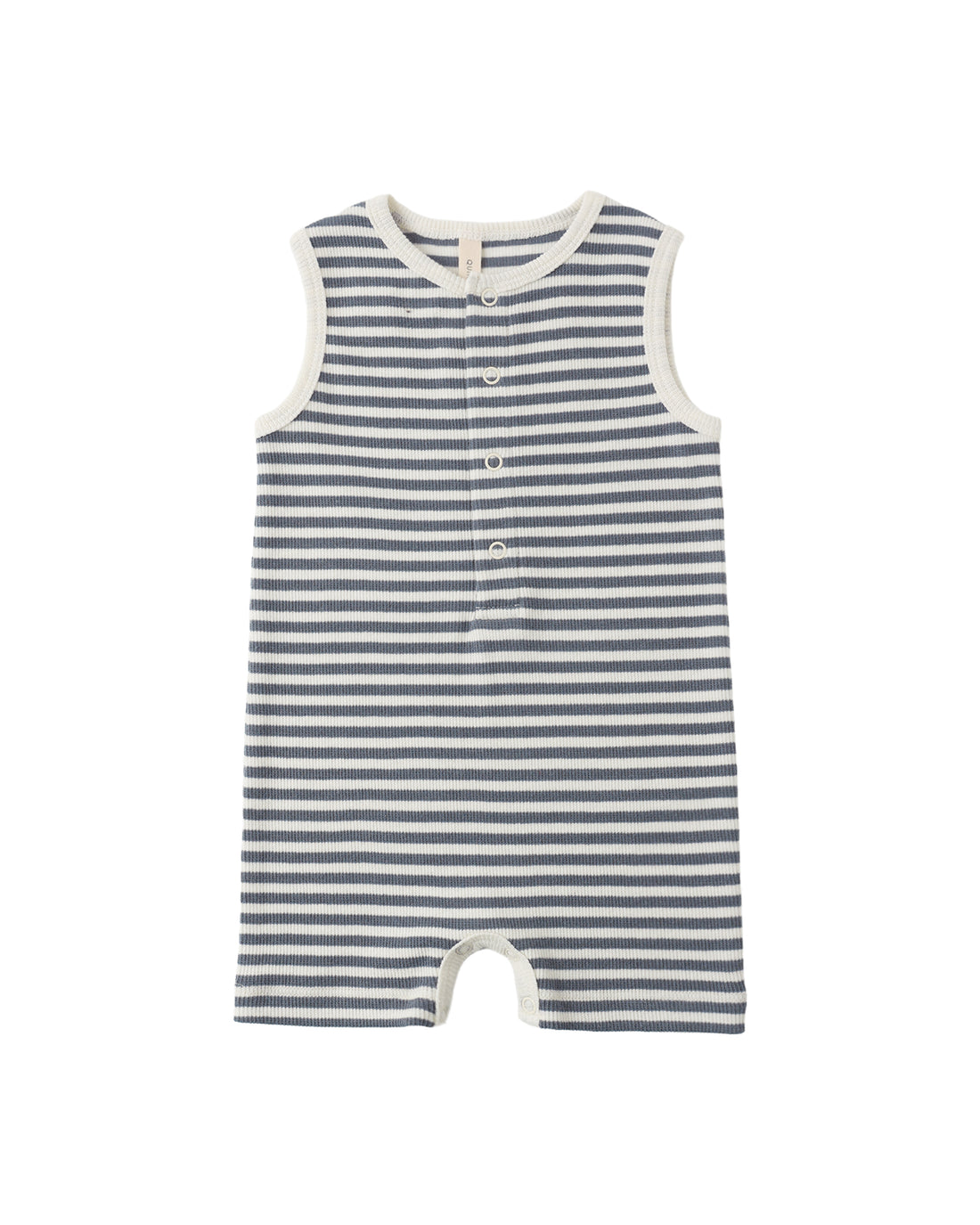 Ribbed Henley Romper: Ocean Stripe