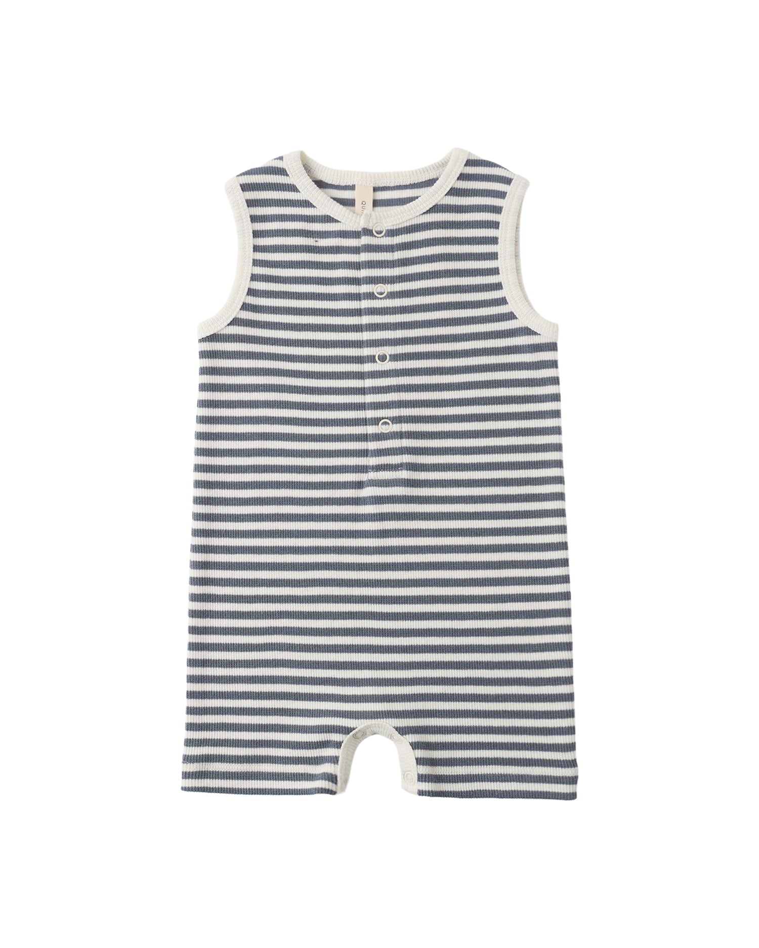 Ribbed Henley Romper: Ocean Stripe