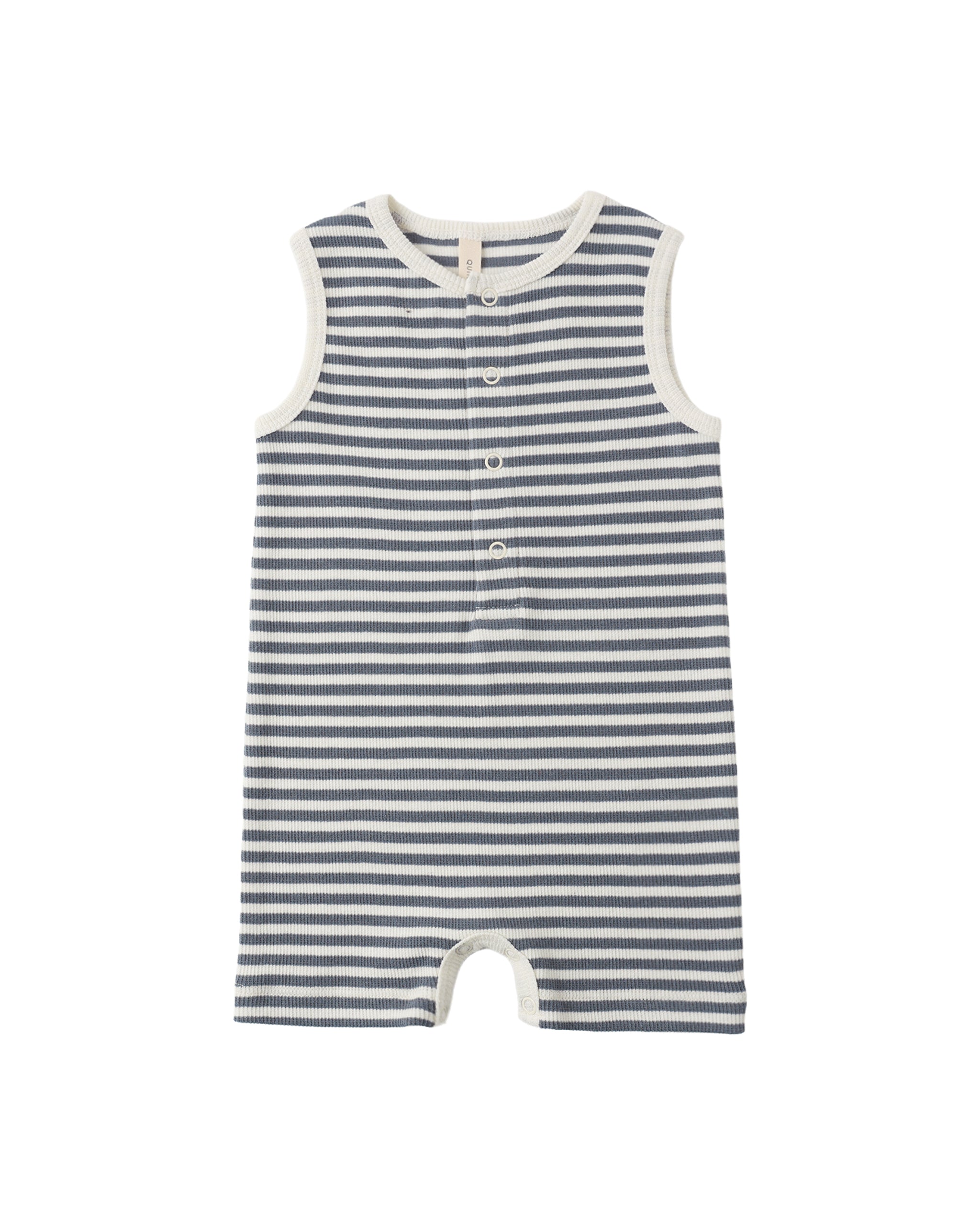 Ribbed Henley Romper: Ocean Stripe