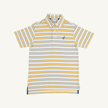 Prim And Proper SS Polo: Lake Claire Lines/Wood Boat Blue