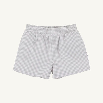 TBBC Sheffied Shorts: Grantley Gray Mini Gingham with Park City Periwinkle Stork
