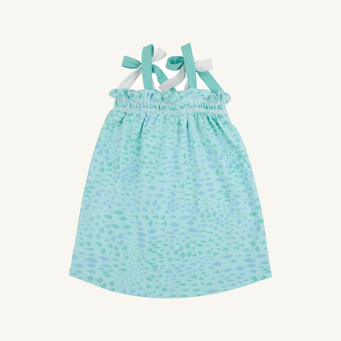 TBBC Pima Laineys Little Dress: Sarasota School of Fish/Worth Ave White/Turks Teal