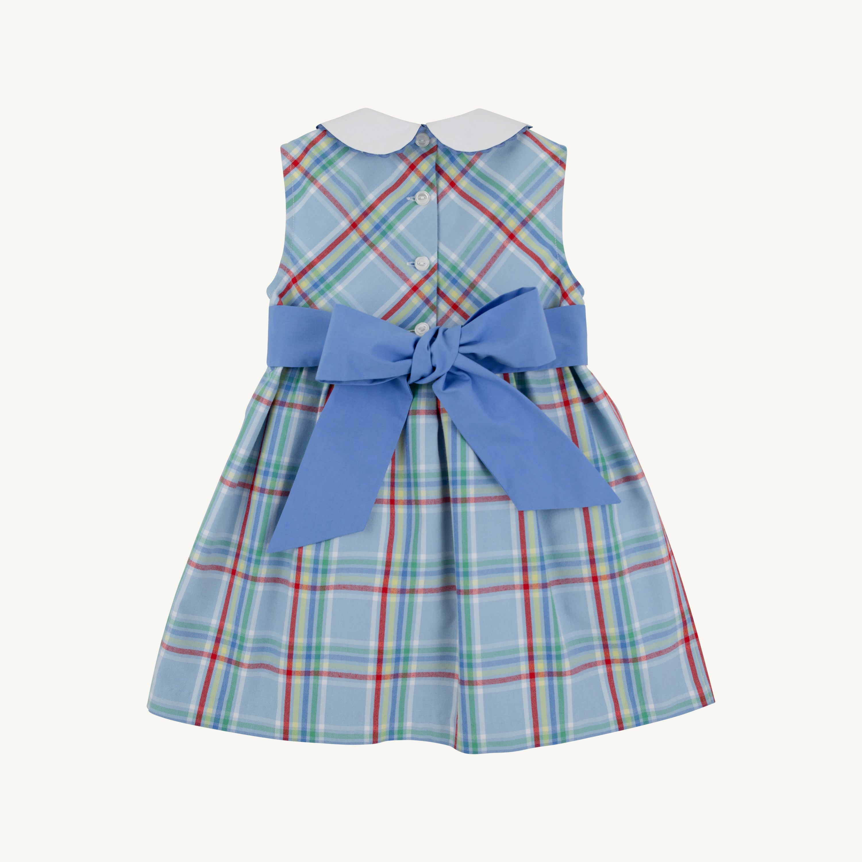 TBBC Sleeveless Cindy Lou Sash Dress- Woven Dyed Yarn: Kensington Court Plaid/Barbados Blue