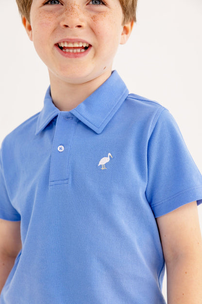TBBC SS Prim &amp; Proper Beach Polo: Sunrise Blvd Blue w/Multicolor Stork