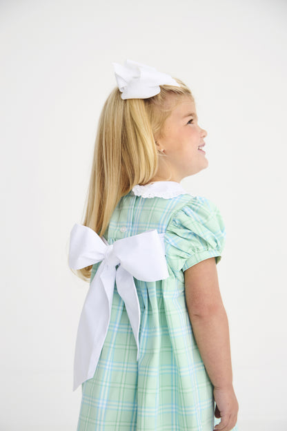 Mary Dal Dress: Pelham Bay Plaid (Green) / Worth Ave White