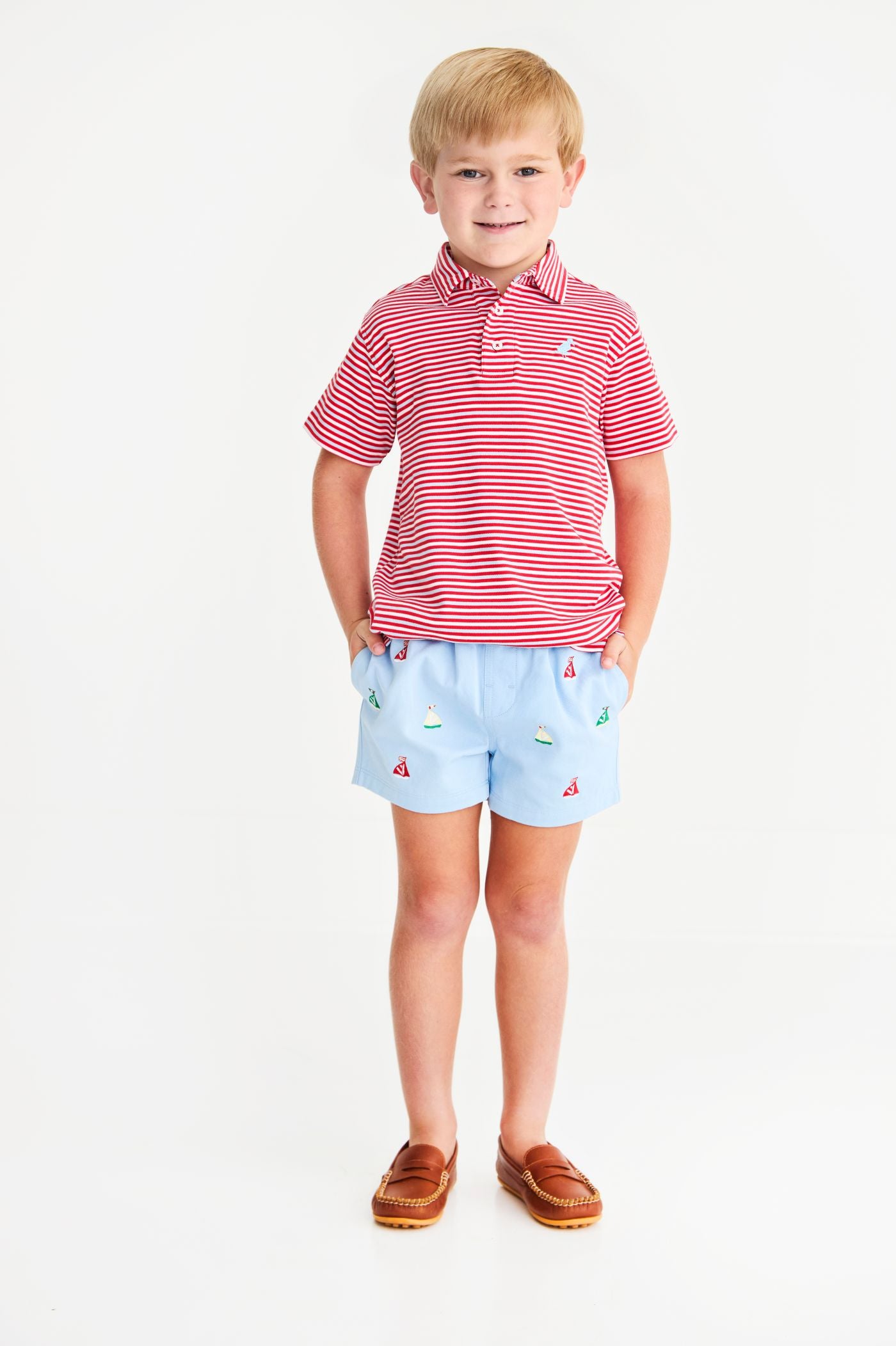 TBBC SS Prim And Proper Polo: Sumner County Stripe (Richmond Red)/Beale Street Blue