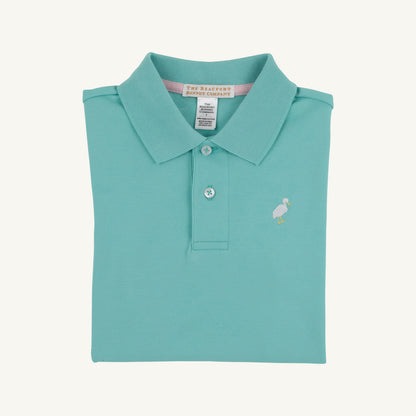 TBBC SS Prim And Proper Polo: Turks Teal w/Multicolor Stork