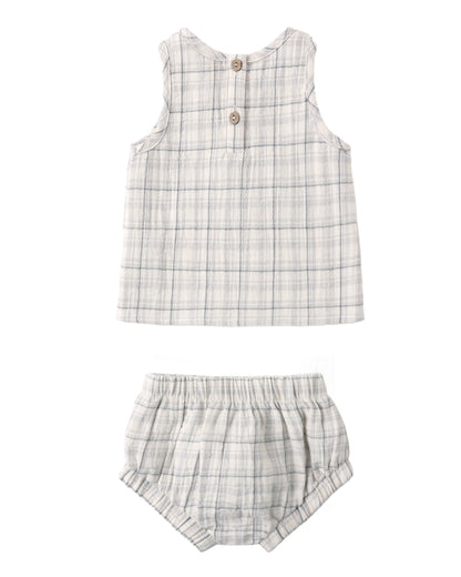 Blue Plaid Woven Tank Set