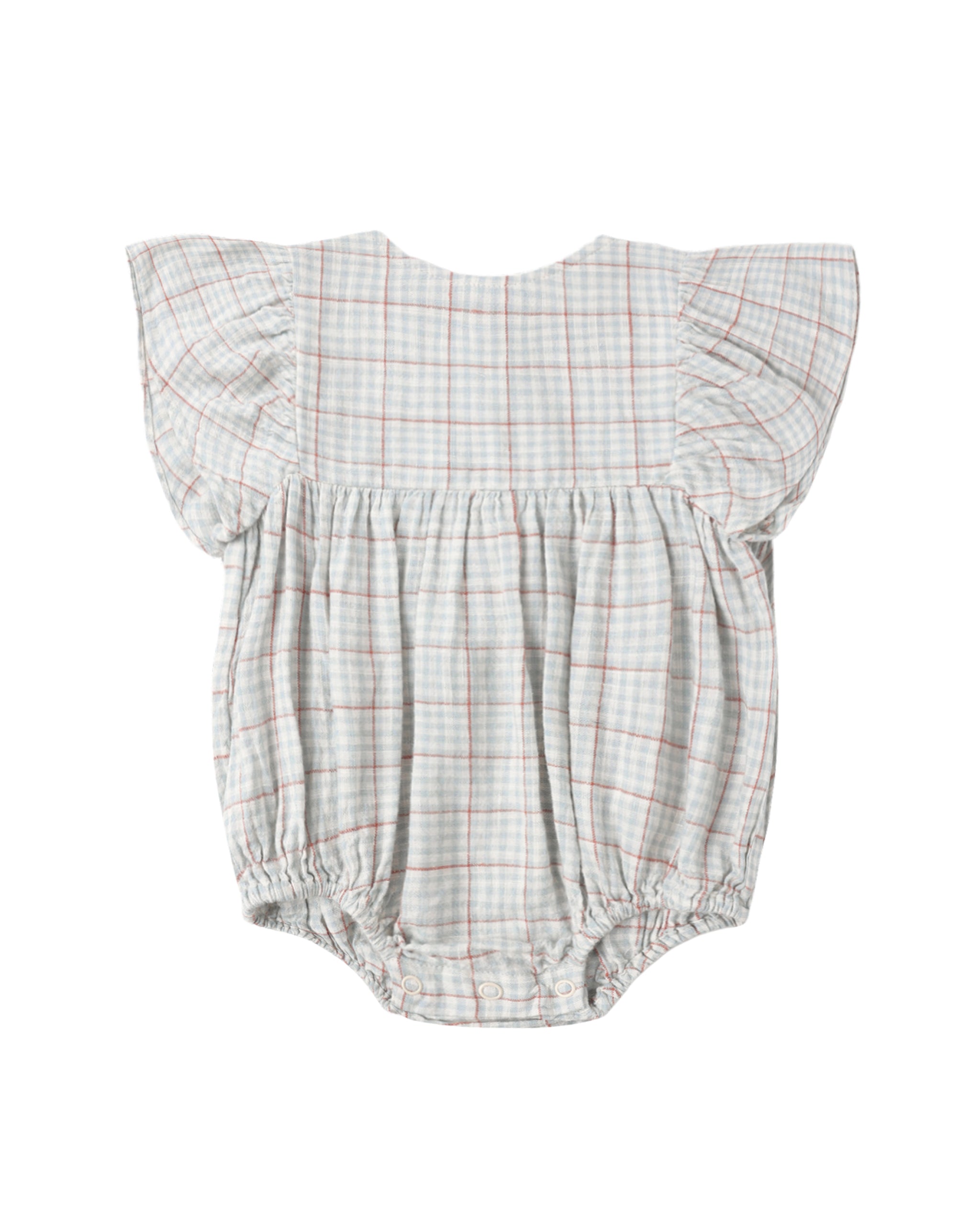 Kalea Romper: Light Blue Plaid