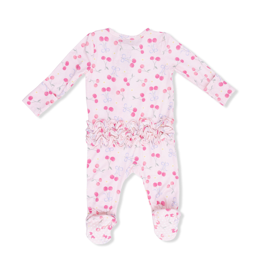 Sweet Bow Cherries 2 Way Ruffle Back Zipper Footie