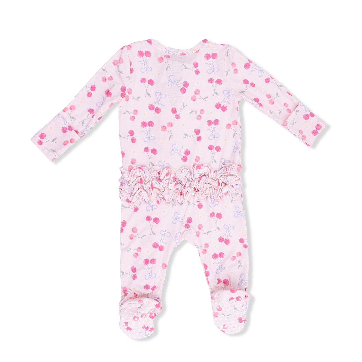 Sweet Bow Cherries 2 Way Ruffle Back Zipper Footie