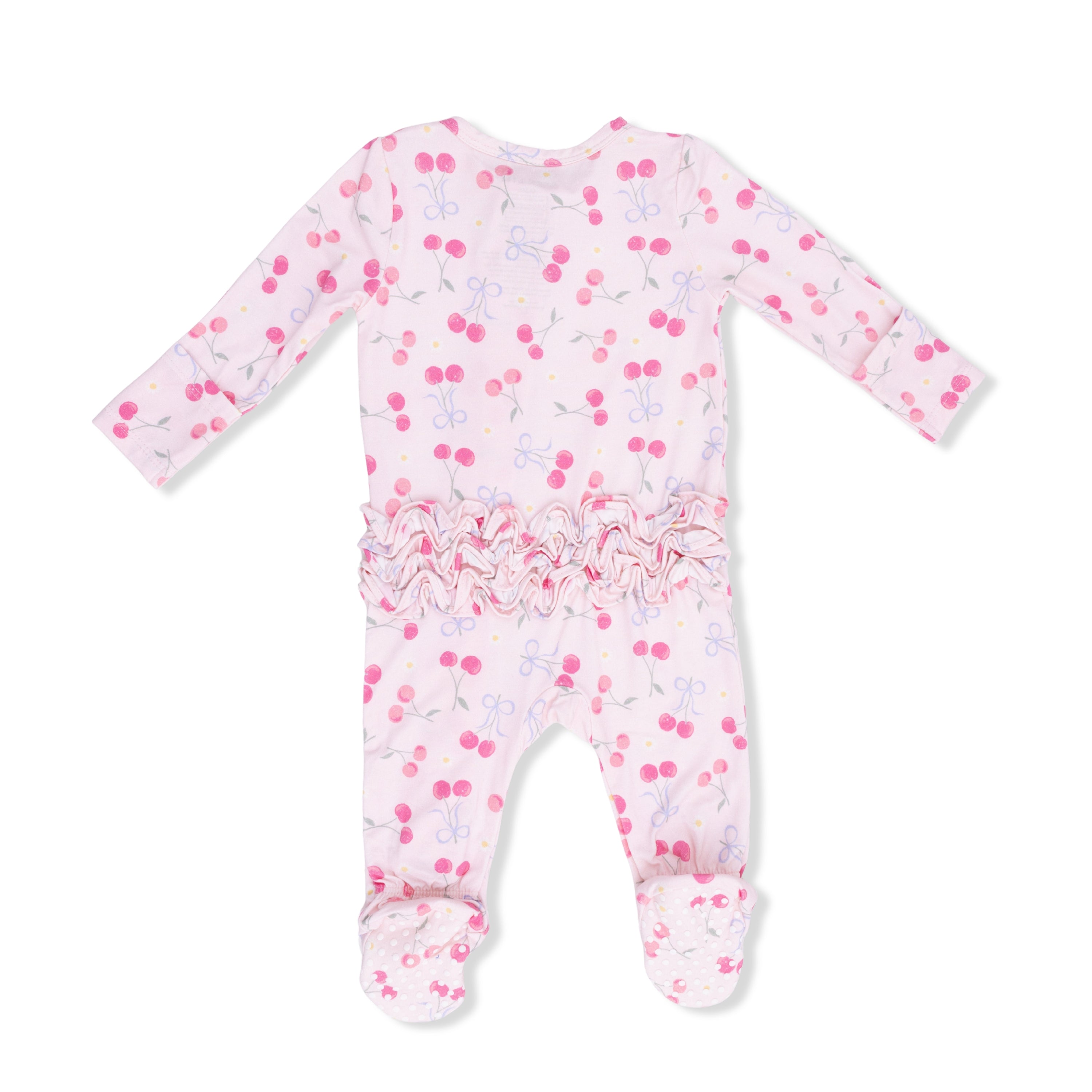 Sweet Bow Cherries 2 Way Ruffle Back Zipper Footie