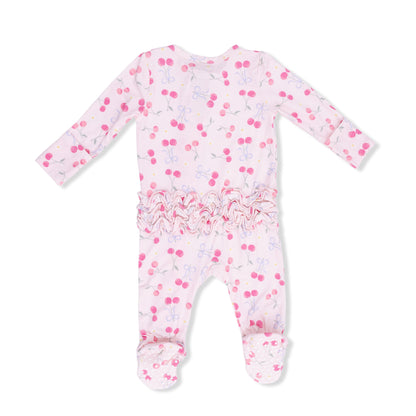 Sweet Bow Cherries 2 Way Ruffle Back Zipper Footie