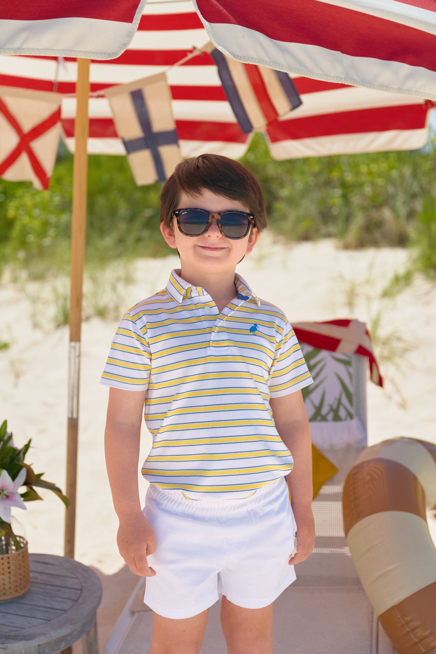 Prim And Proper SS Polo: Lake Claire Lines/Wood Boat Blue