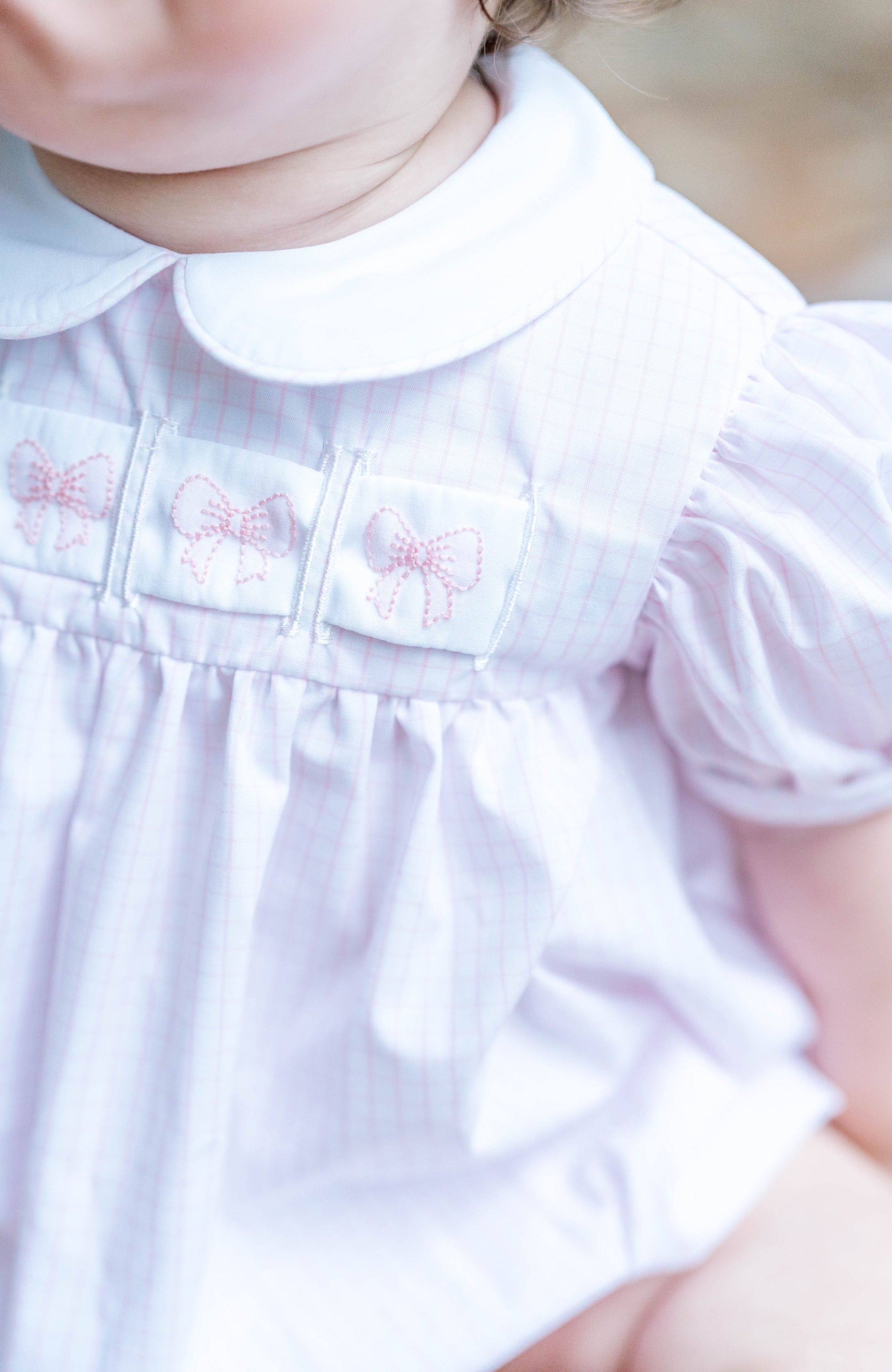 Ruth Ribbon Bubble: Classic Pink Windowpane with Hearts/Bows/Bunnies Interchangeable Ribbons