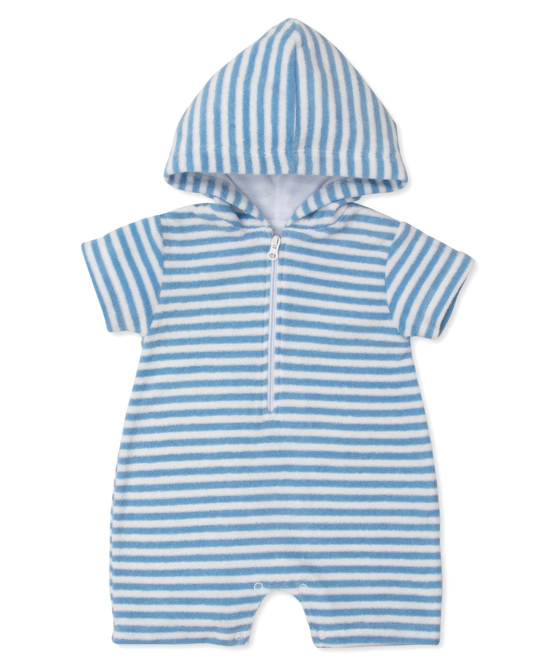 Cabana Terrycloth Hooded Romper: Light Blue Stripe