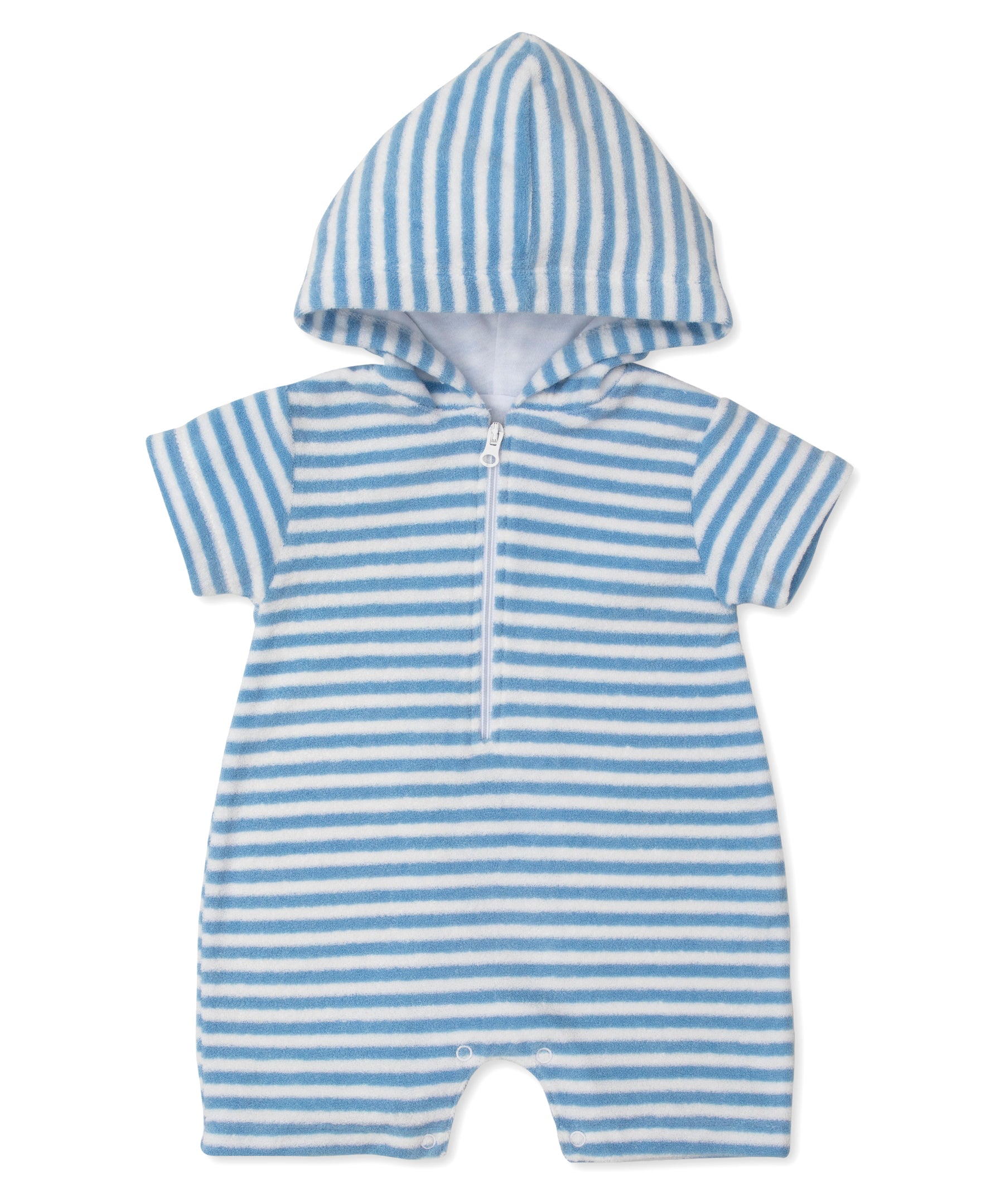 Cabana Terrycloth Hooded Romper: Light Blue Stripe