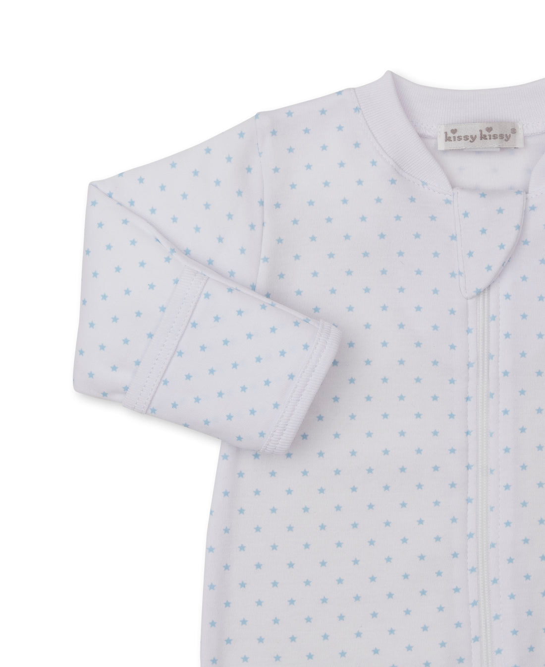 Teddy Bear Love Zipper Footie: Light Blue Stars