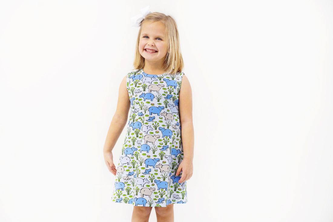TBBC Sleeveless Polly Play Dress: Bal Harbour Hippo (Beale Street Blue)