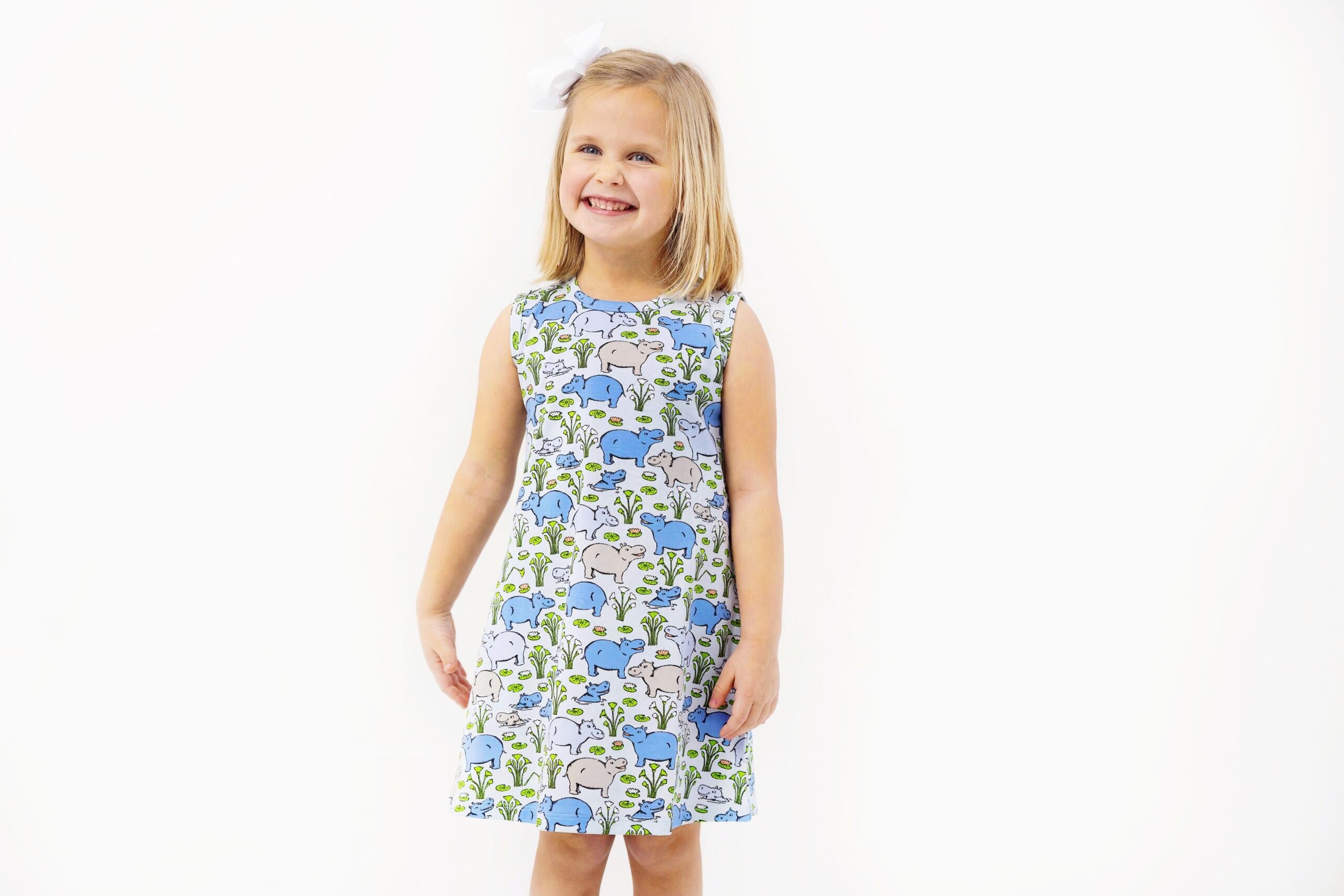 TBBC Sleeveless Polly Play Dress: Bal Harbour Hippo (Beale Street Blue)