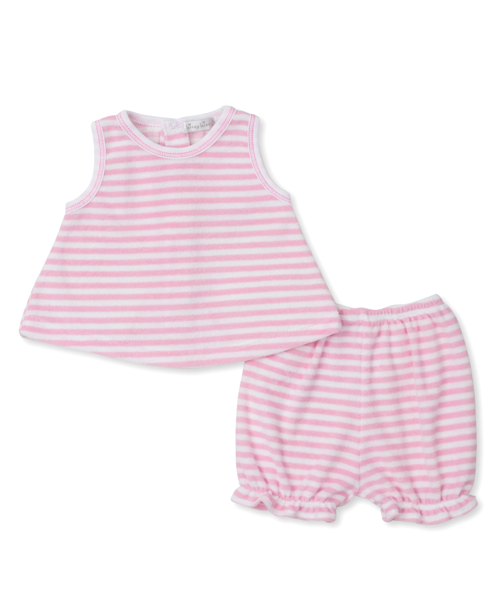 Cabana Terrycloth Baby Sunsuit Bloomer Set: Light Pink Stripe