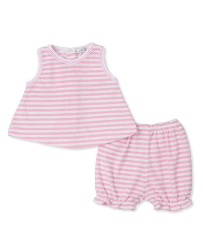 Cabana Terrycloth Baby Sunsuit Bloomer Set: Light Pink Stripe