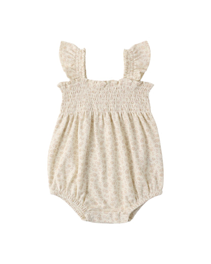 Ditsy Smocked Ruffle Sleeve Romper