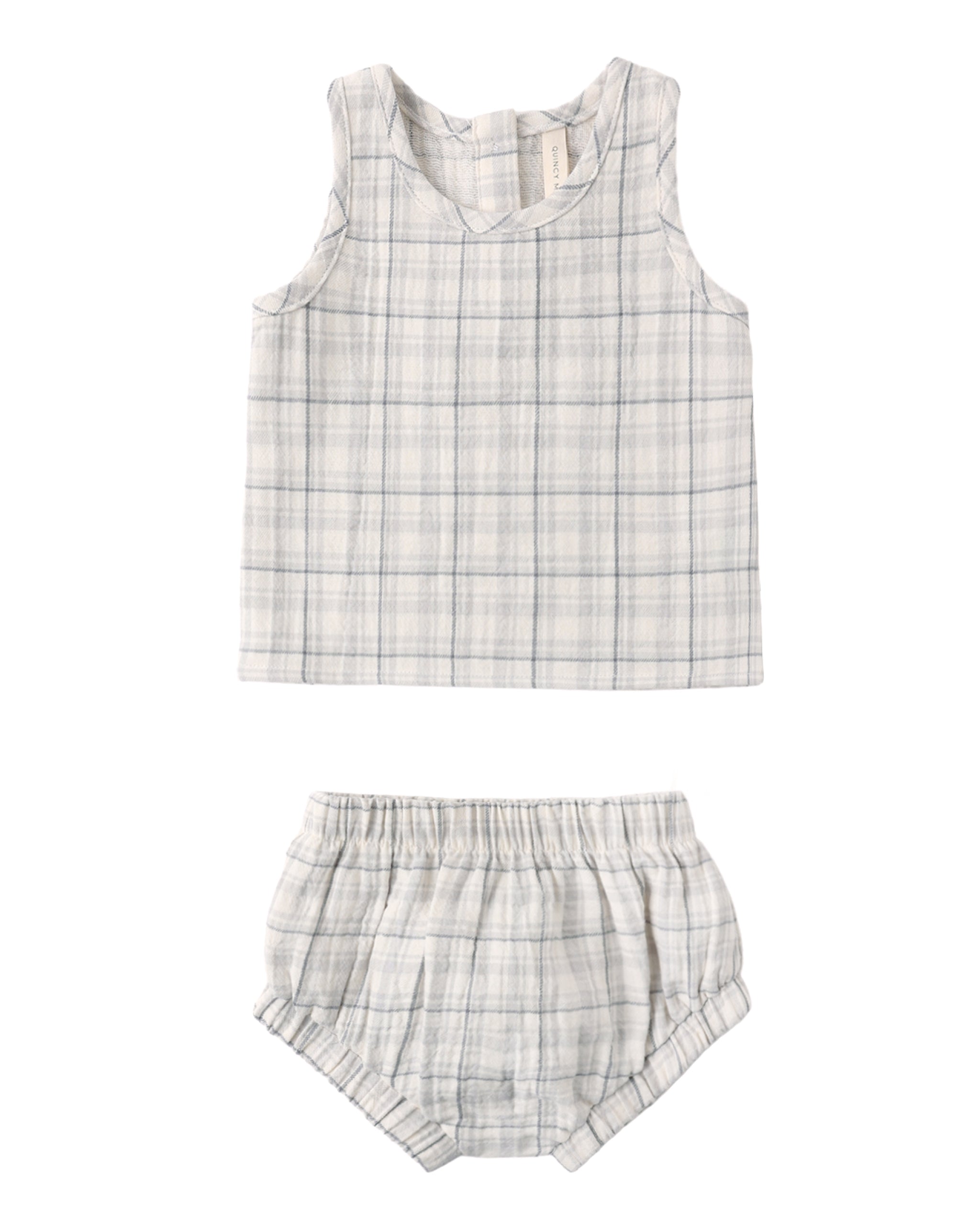 Blue Plaid Woven Tank Set
