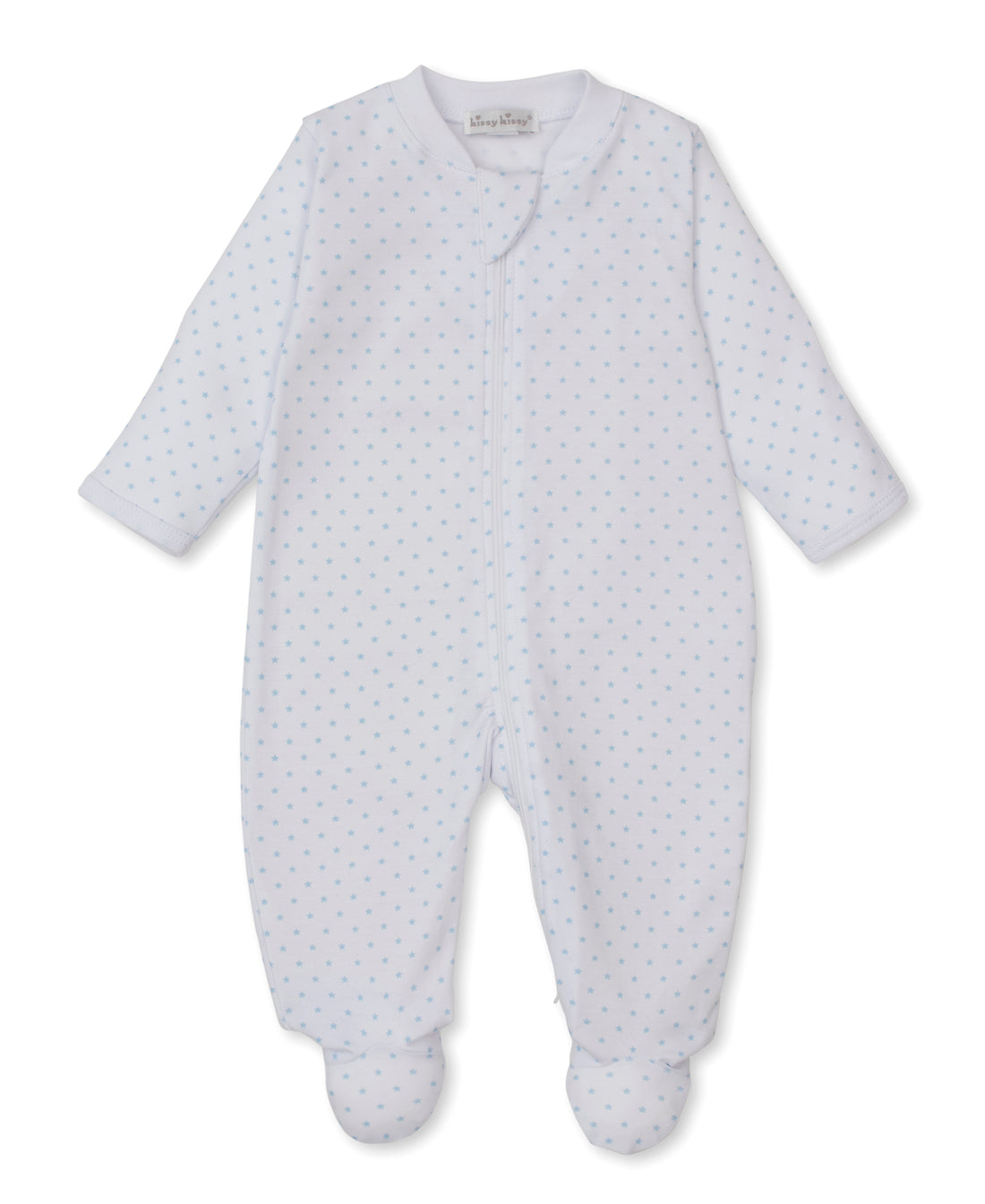 Teddy Bear Love Zipper Footie: Light Blue Stars