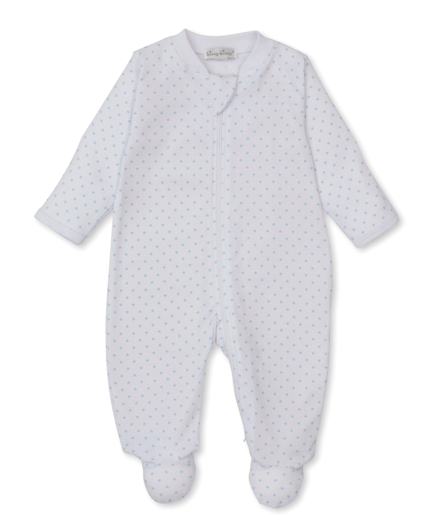 Teddy Bear Love Zipper Footie: Light Blue Stars