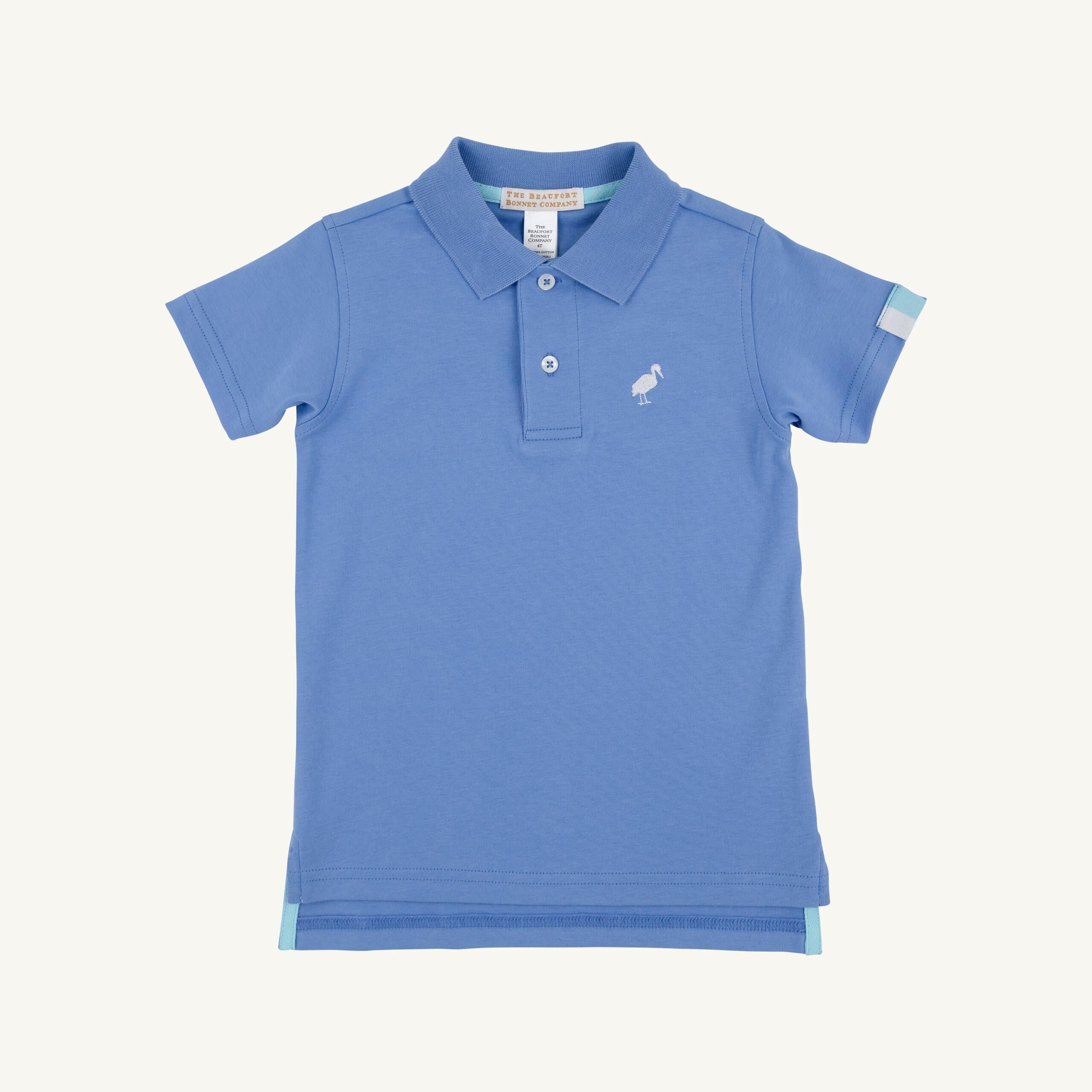 TBBC: SS Pima Prim And Proper Polo: Barbados Blue/Worth Ave White