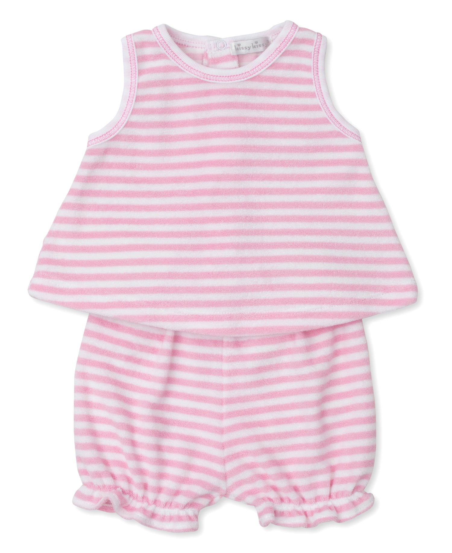 Cabana Terrycloth Baby Sunsuit Bloomer Set: Light Pink Stripe