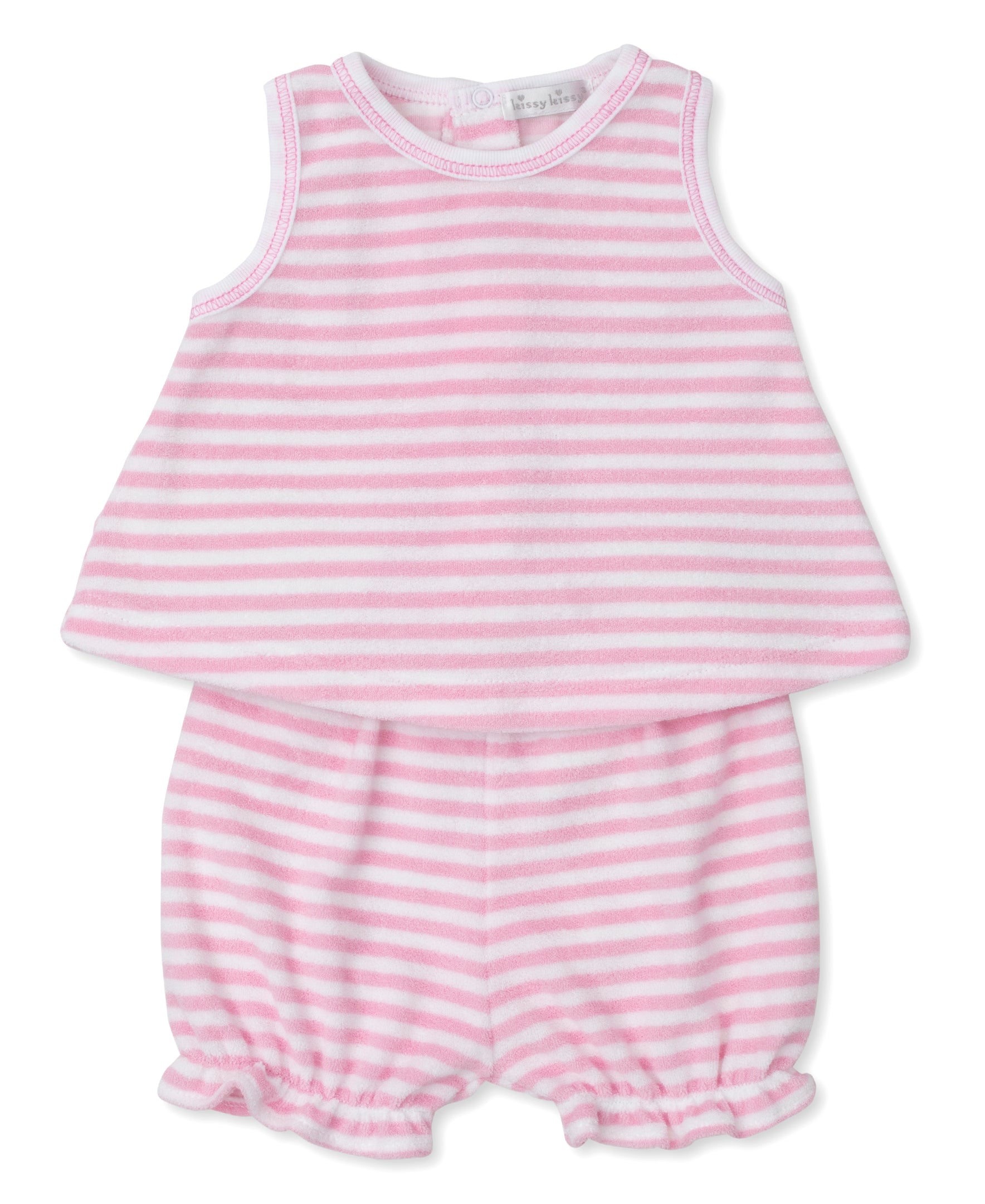 Cabana Terrycloth Baby Sunsuit Bloomer Set: Light Pink Stripe