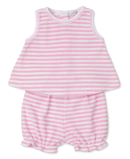 Cabana Terrycloth Baby Sunsuit Bloomer Set: Light Pink Stripe