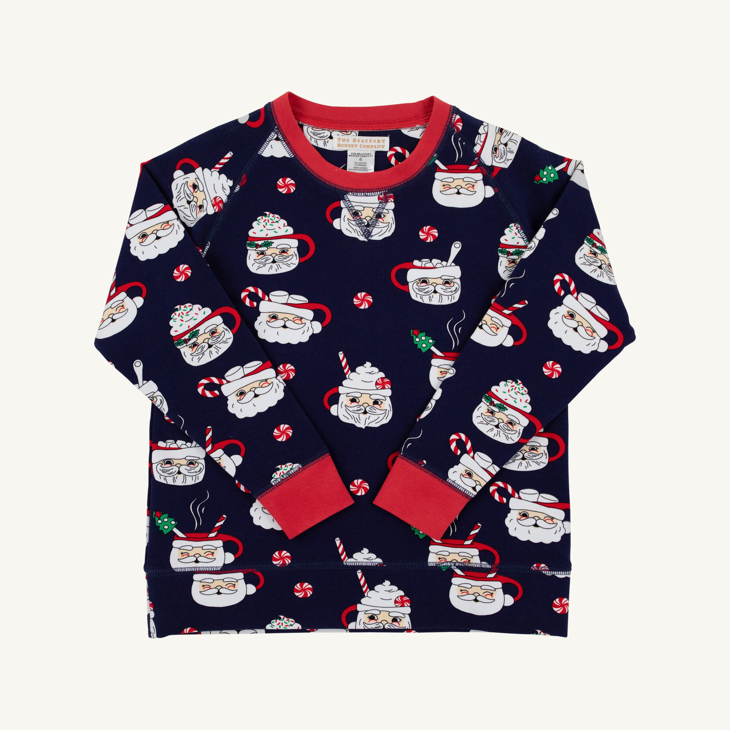 TBBC Boys Cassidy Comfy Crewneck - French Terry: Keeping Spirits Bright (Nantucket Navy)/Richmond Red