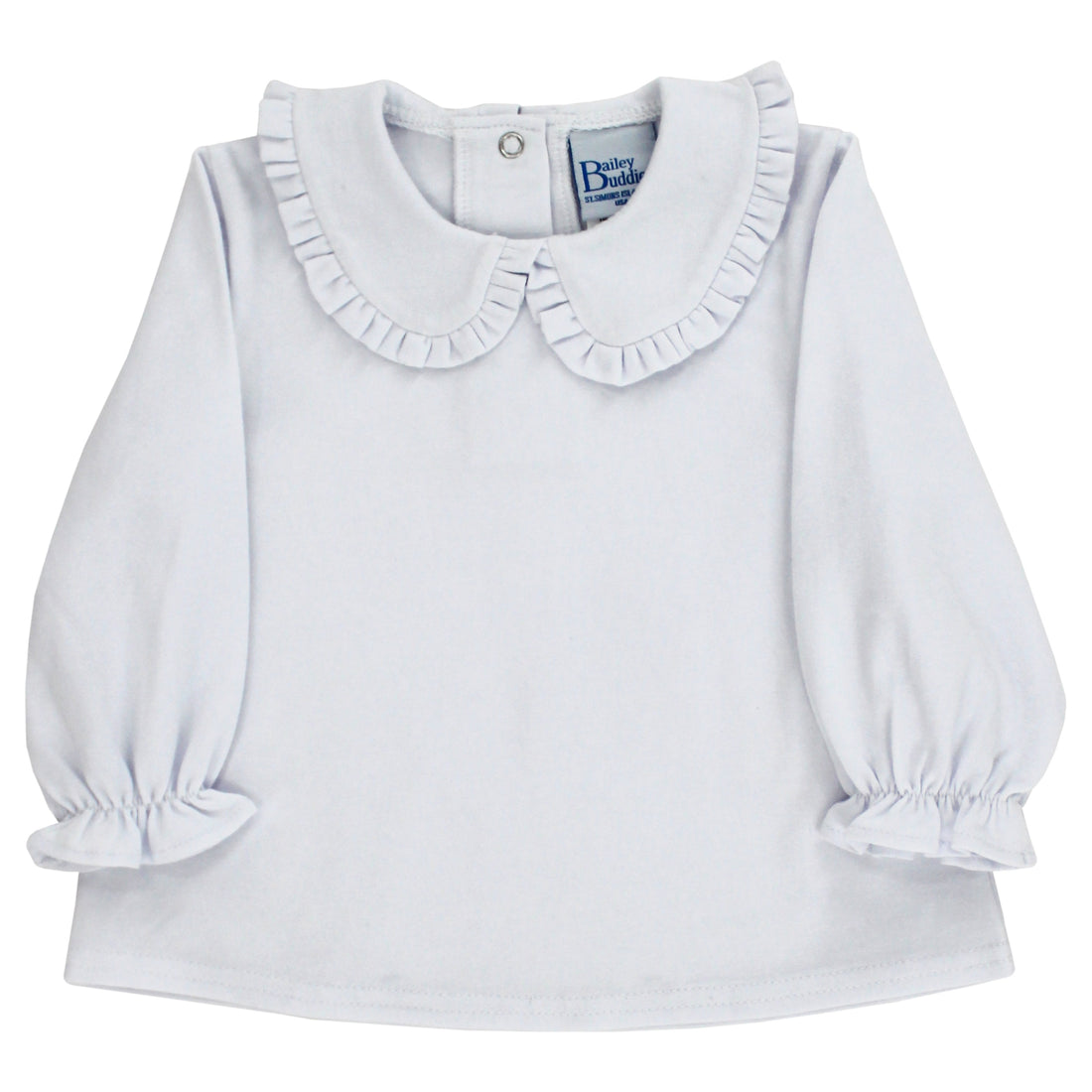 White LS Ruffle Peter Pan Collar Shirt