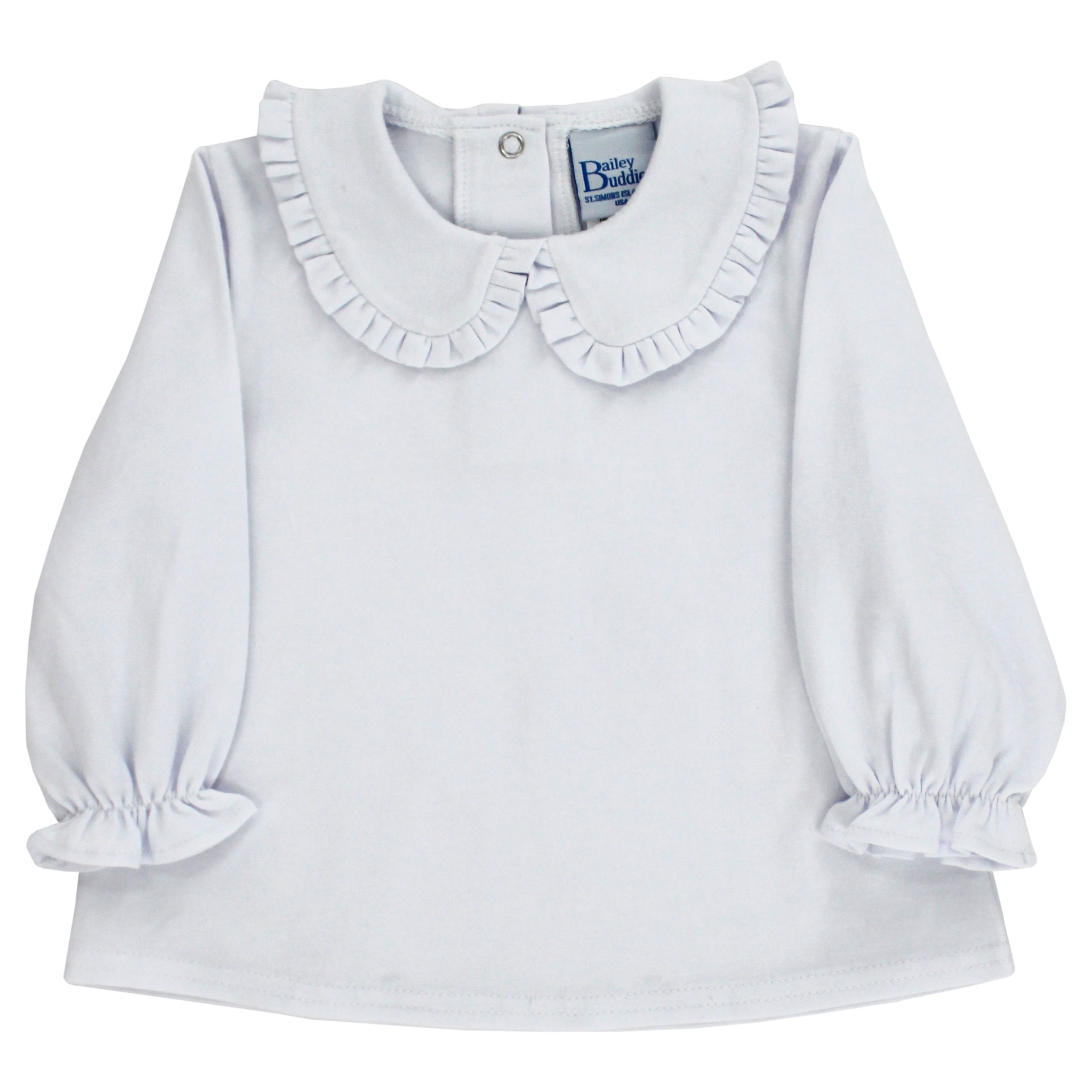 White LS Ruffle Peter Pan Collar Shirt