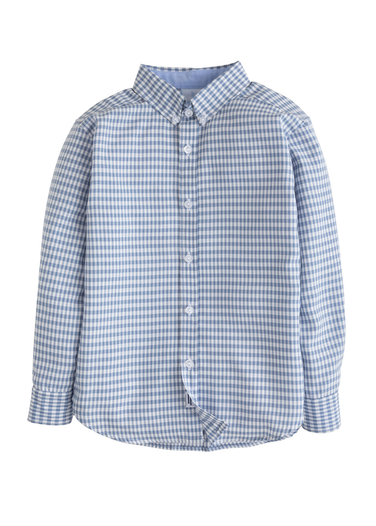 Button Down Shirt: Gray Blue Gingham