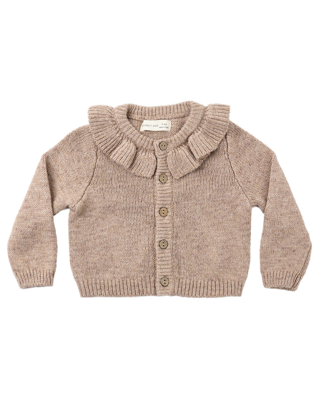 Ruffle Collar Heathered Cardigan: Almond