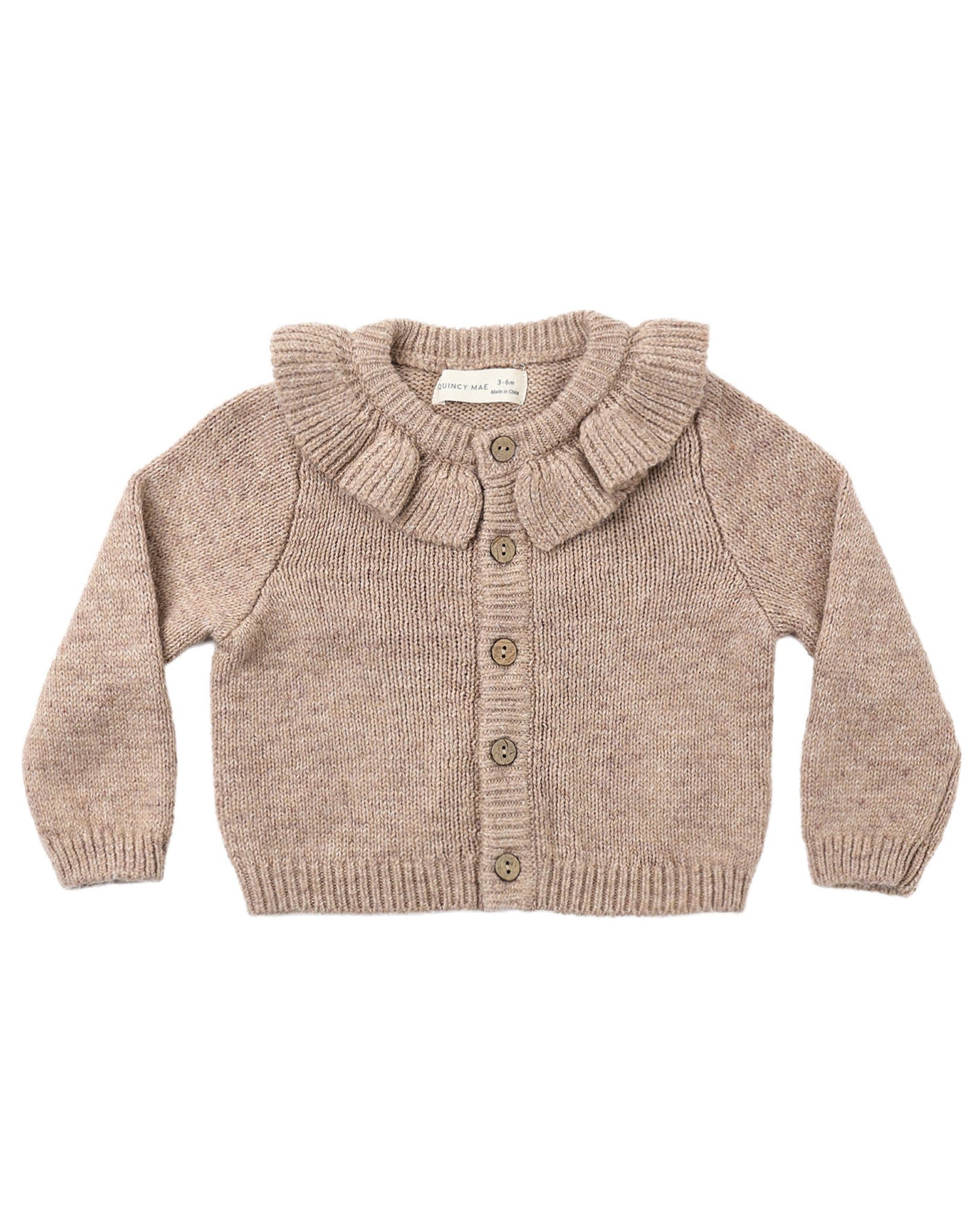 Ruffle Collar Heathered Cardigan: Almond